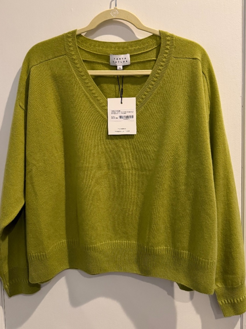 Tanya Taylor Chartreuse Audrey V-Neck Cashmere Sweater (NWT)